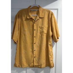 Tommy Bahama Shirt Men's Large Orange Button Up Short Sleeve 100% Silk Floral